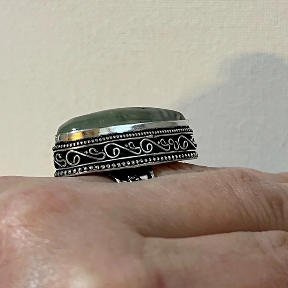 925 STAMPED STERLING SILVER OVERLAY PREHNITE GEMSTONE SIZE 7.75 - Picture 7 of 8